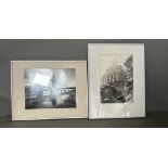 Two black and white framed photographs of London, Tower Bridge and St Pauls both signed lower