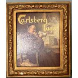 A framed whimsical promotional image for Carlsberg lager featuring a well refreshed monk 46x54