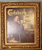 A framed whimsical promotional image for Carlsberg lager featuring a well refreshed monk 46x54