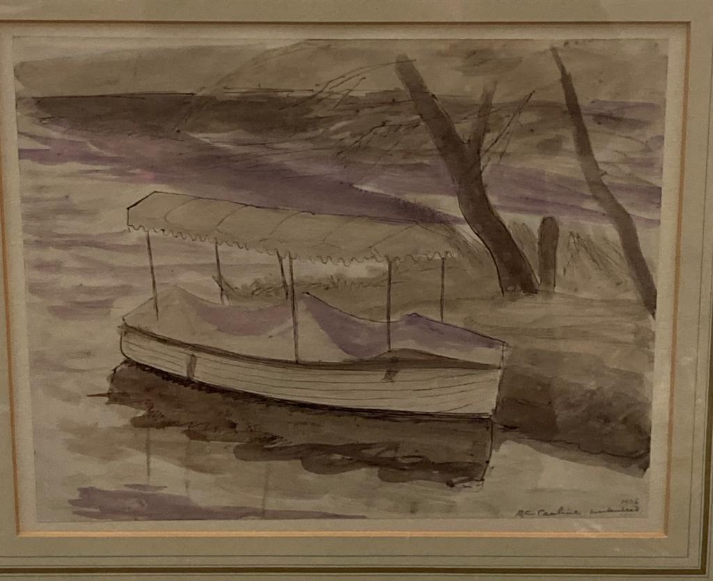 A watercolour of a river scene signed R C Caridine . Maidenhead 1926 (48cm x 43cm frame) - Image 3 of 3