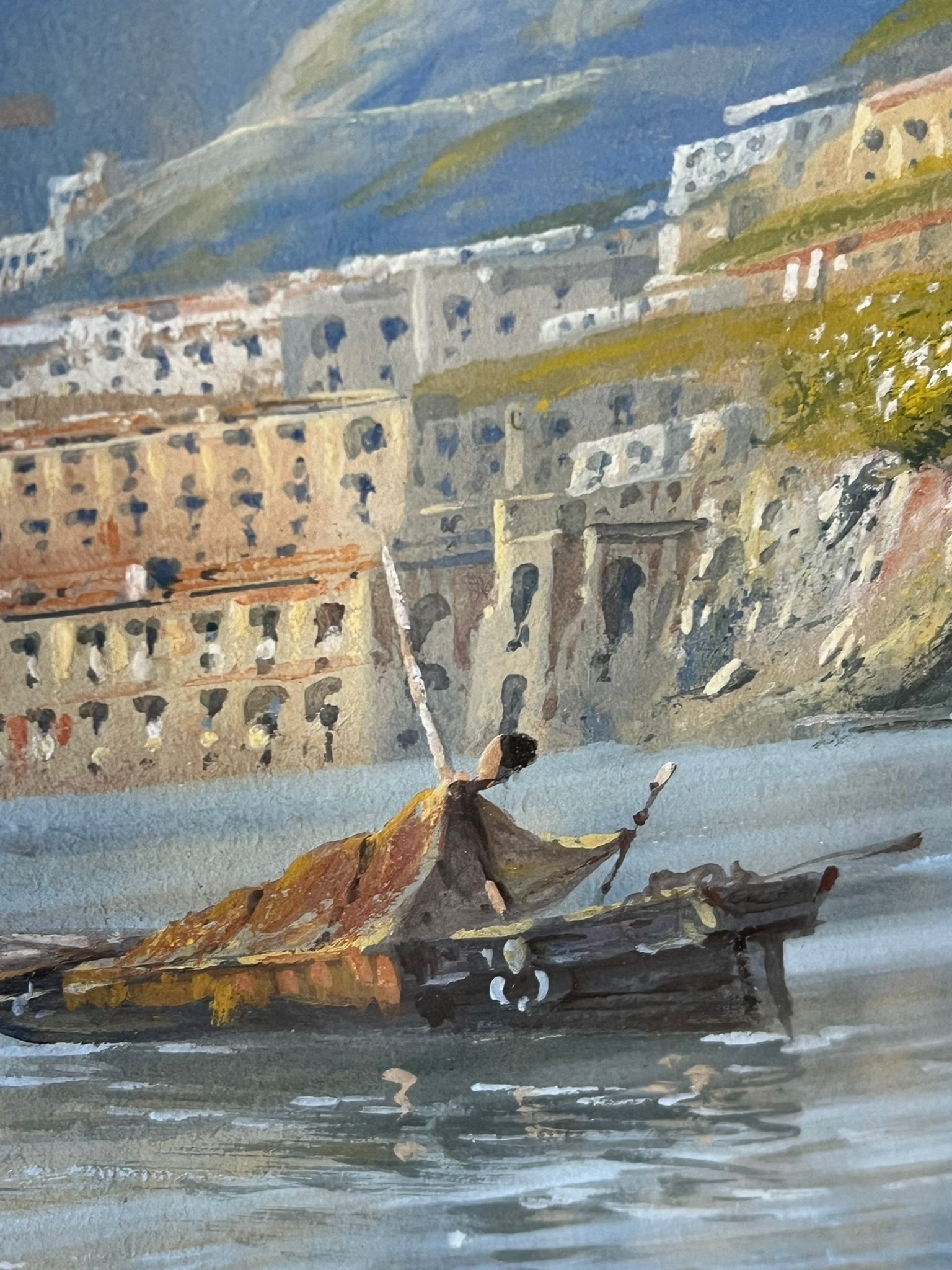 Mountain scene with fishing boats, unknow artist 50cm x 33cm - Image 5 of 5