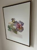 A contemporary canvas print of perfume bottle and poppy