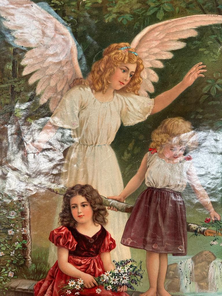 Two prints depicting angels with children AF early 1900's Printed in Germany Depose BG - Image 6 of 7