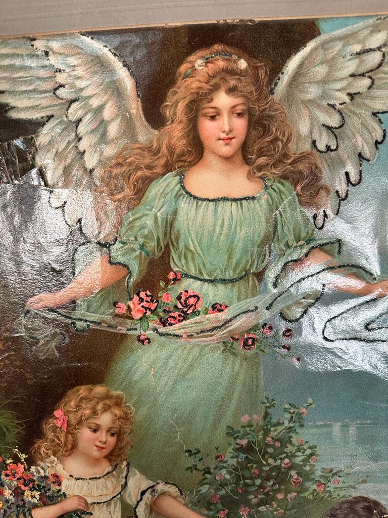 Two prints depicting angels with children AF early 1900's Printed in Germany Depose BG - Image 3 of 7
