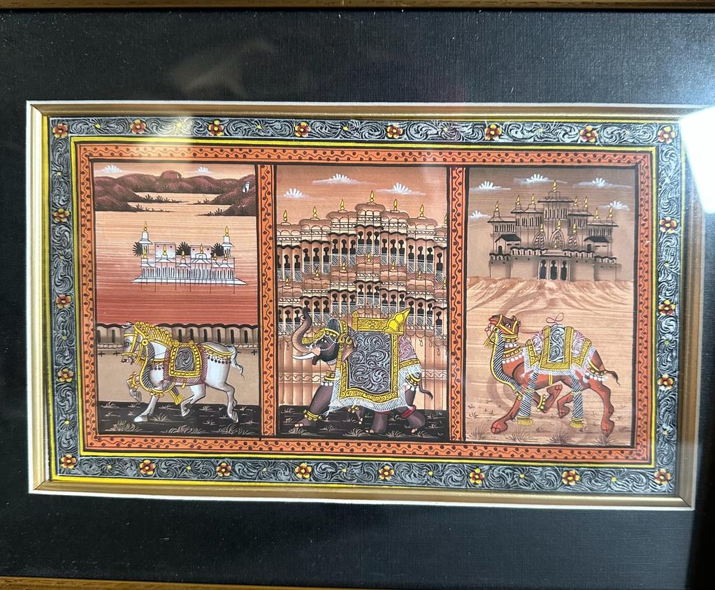 A selection of three Indian traditional prints and a print of a map of the Eastern Hemisphere - Image 2 of 5