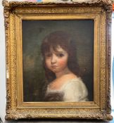 An oil on canvas portrait of a young girl, unsigned 35.5cm x 41cm