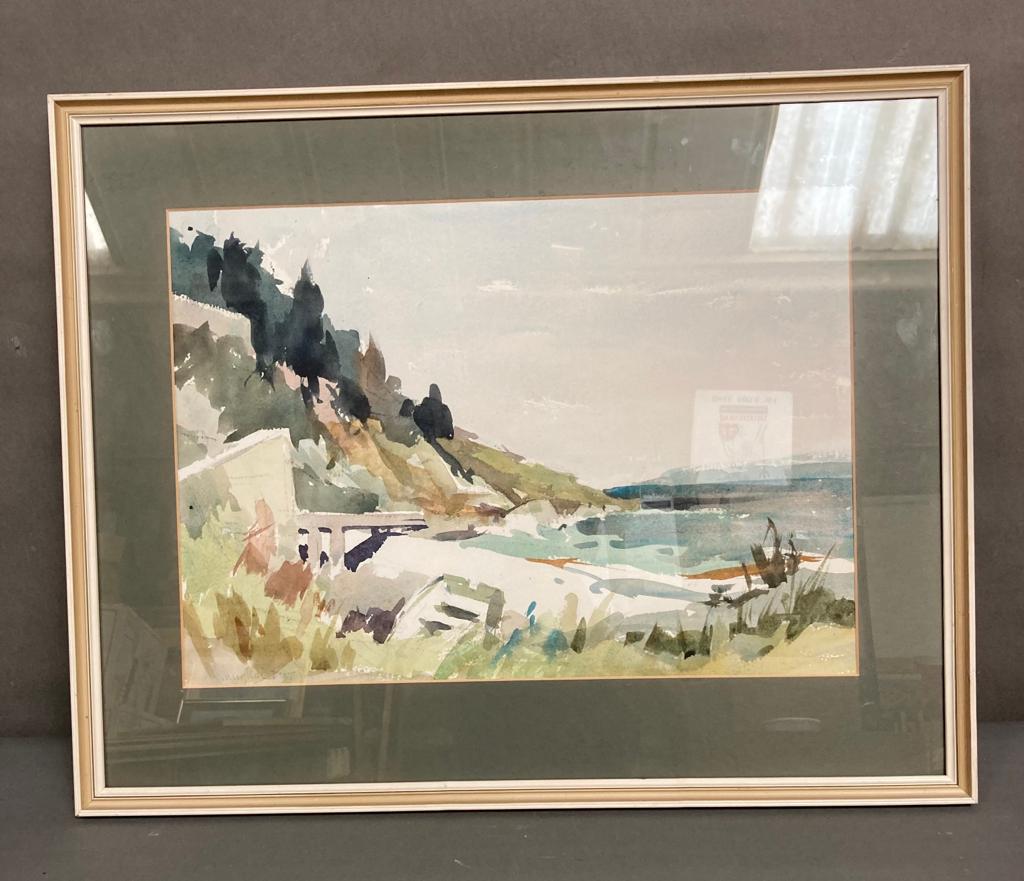 'Loggos Beach' Vaughan Gwillim Daniel Bevan (B.1921) watercolour (48cm x 34cm approximate