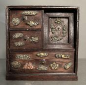 A Meji period style Japanese table top cabinet with brass and copper decoration (H21cm)