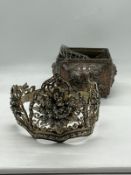 A Malay Style Wedding crown, The Crown of metal set with faceted glass along with a metal flower box