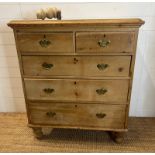 Two over three pine chest of drawers with brass handles (H114cm W98cm D50cm)