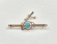A 9ct gold brooch with central turquoise stone