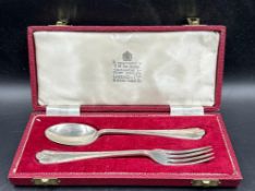 A Boxed, hallmarked silver Christening set of for and spoon from Garrard & Co (Sheffield 1976,