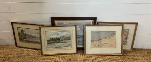 A selection of five Loch and river scenes prints and paintings