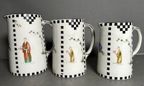 A selection of three Royal Staffordshire graduating jugs decorated in an oriental theme. Condition