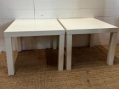Two white square Ikea side tables (H46cm W55cm D55cm)