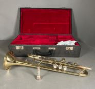 A cased trumpet