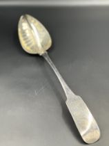 Irish Silver: A George III silver straining spoon, hallmarked for Dublin 1808 by Richard Sawyer with