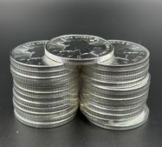 A Tube of 25 1oz Canadian Maple Silver Coins
