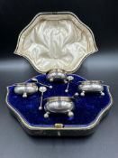 A boxed set of silver salts by Vale Brothers & Sermon, hallmarked for Chester 1900