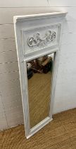 A white painted mirror with floral detail to top (57cm x 170cm)