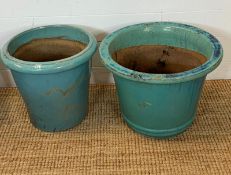 Two glazed teal garden pots (H33cm)