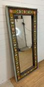 A reclaimed wooden full length wall mirror with painted floral boarder 91cm x 194cm