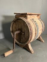 A wooden butter churn