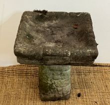 A small garden bird bath with square top (H42cm Sq37cm)