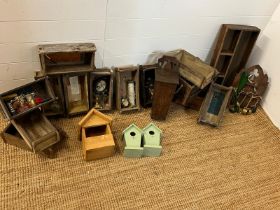 A selection of wooden caddys, brick moulds and bric brac