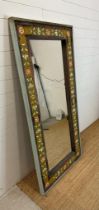 A reclaimed wooden full length wall mirror with painted floral boarder 91cm x 194cm