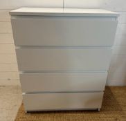 A four drawer white Ikea chest of drawers (H100cm W80cm D50cm)