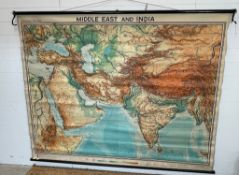 A wall hanging Middle East and India map by Georg Westerman Veriag Braunschweig Germany 193cm x