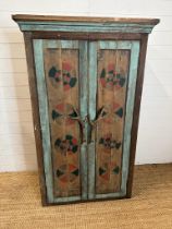 A pine painted cupboard with horn handles (H145cm W90cm D50cm)