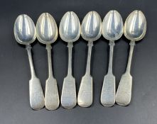 A set of six Victorian silver teaspoons, hallmarked for Exeter 1877 by Josiah Williams & Co