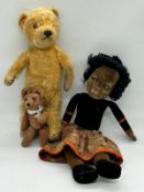 Two classic teddy bears and one rag doll