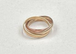 A three colour 9ct gold Russian wedding ring, Approximate weight 4g