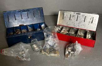 Two tins with a mixture of world and United kingdom coins, various denominations, conditions and