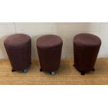 Three low velvet stools (H50cm Dia32cm)