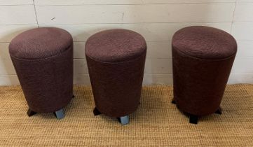 Three low velvet stools (H50cm Dia32cm)