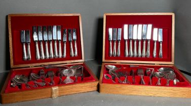 Two part canteens of stainless stell cutlery, knives, forks, spoons etc