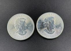 Two 2107 1oz Canad Maple leaf silver coins