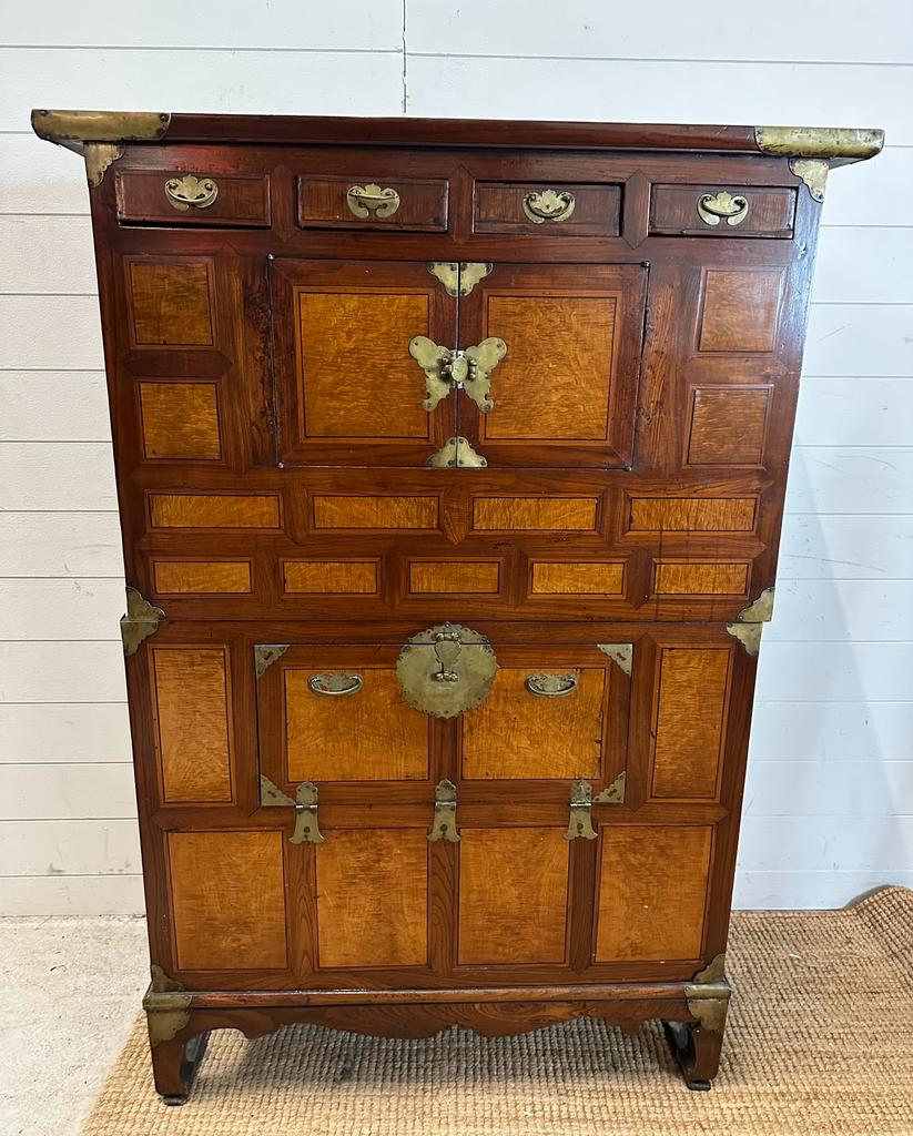 A Korean two toned cabinet comprising of two cupboards with four drawers over, brass hinges, handles - Image 5 of 6