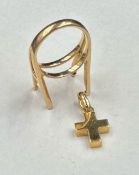 Two 18ct yellow gold charms, with a combined approximate weight of 9.8g to include a small cross.