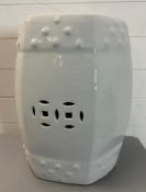 A white ceramic pierced and stud stool (H48cm Dia30cm)