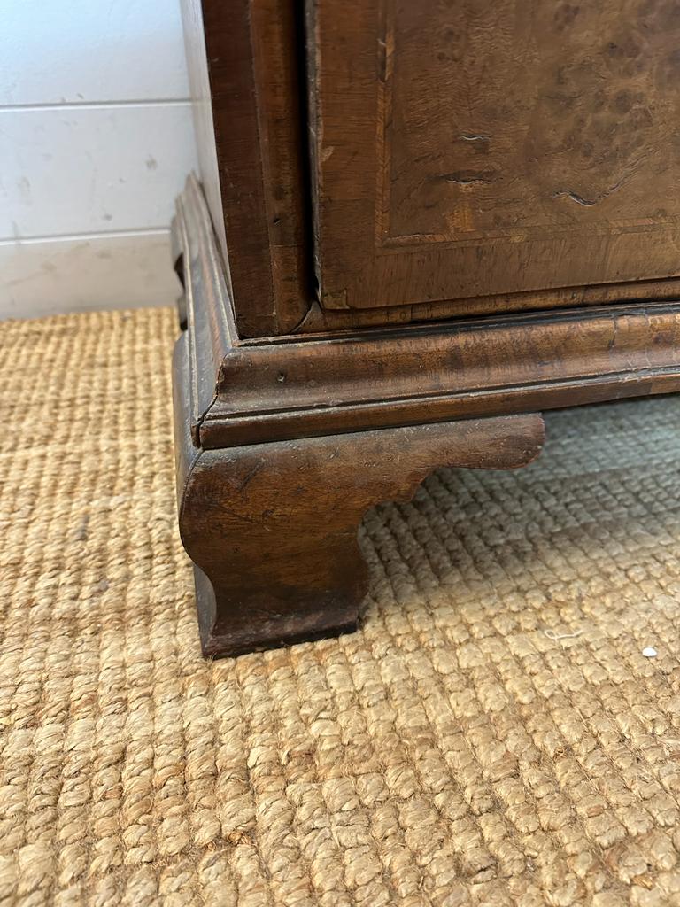 A Queen Anne revival walnut panelled cabinet on two over three chest with block feet, brass - Image 6 of 9