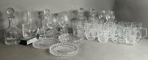 A selection of golfing glassware to include decanters trophies and tankards