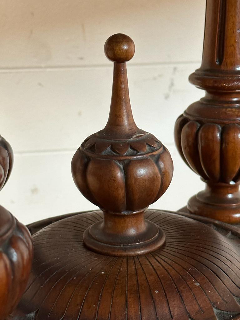 An oval walnut centre table with ebonised inlay and pierced floral detail, on four splayed legs with - Image 6 of 9