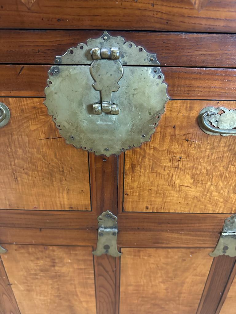 A Korean two toned cabinet comprising of two cupboards with four drawers over, brass hinges, handles - Image 3 of 6