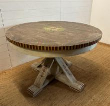 A painted circular centre table with floral detail (H79cm Dia120cm)