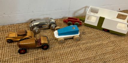 A selection of wooden and metal cars